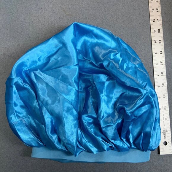 Satin Sleep Slumber Cap Lake Blue NOT WATERPROOF Hair Cap Hat Bed Wide Elastic - Picture 3 of 4
